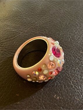 RSE Pink Lucite Crystal Bauble Cocktail Ring VTG Chunky Sz 8 (B1)